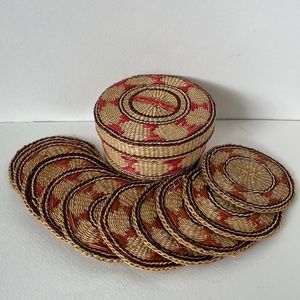 Reed grass basket coaster set